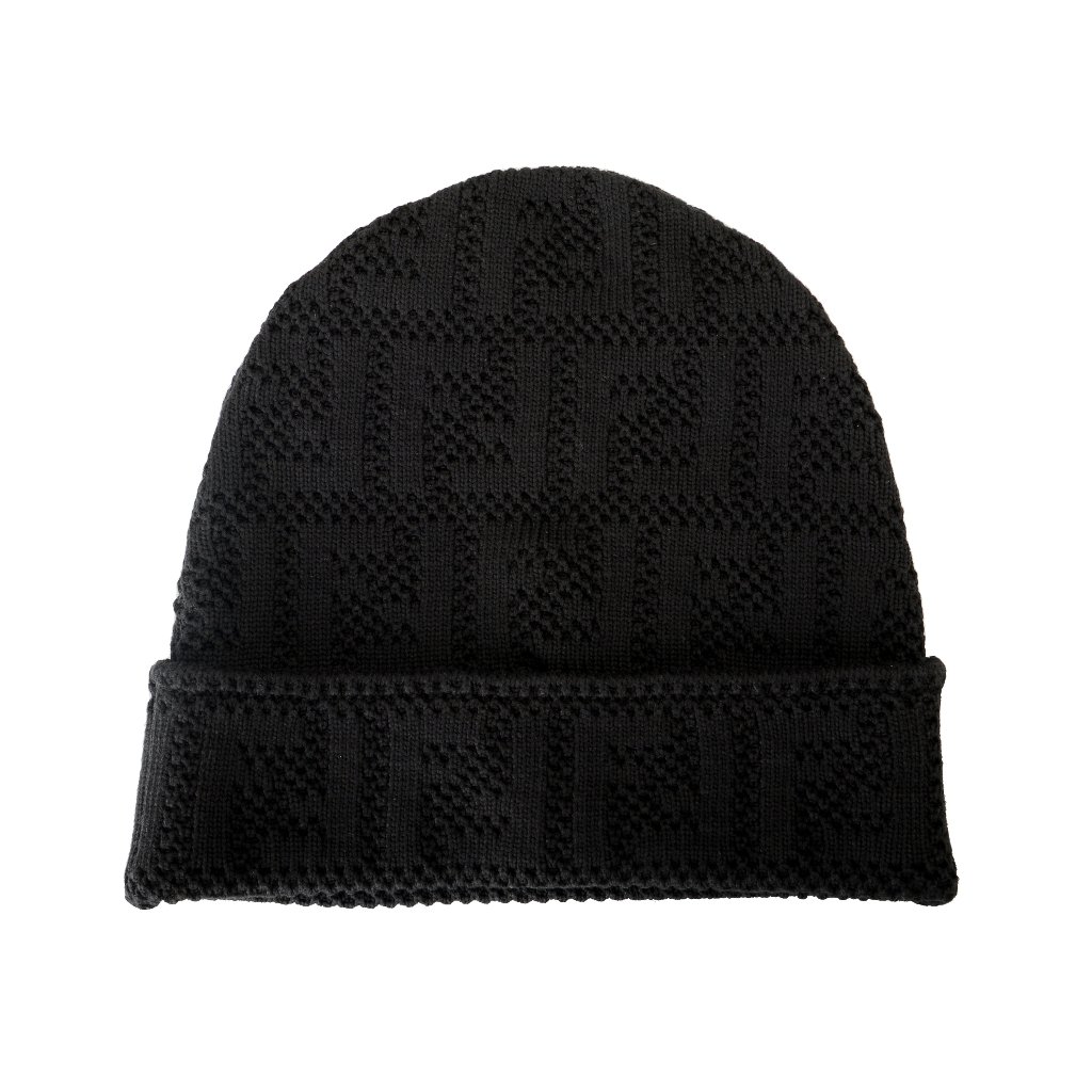Fendi Men's Logo Print Black Beanie Hat One Size